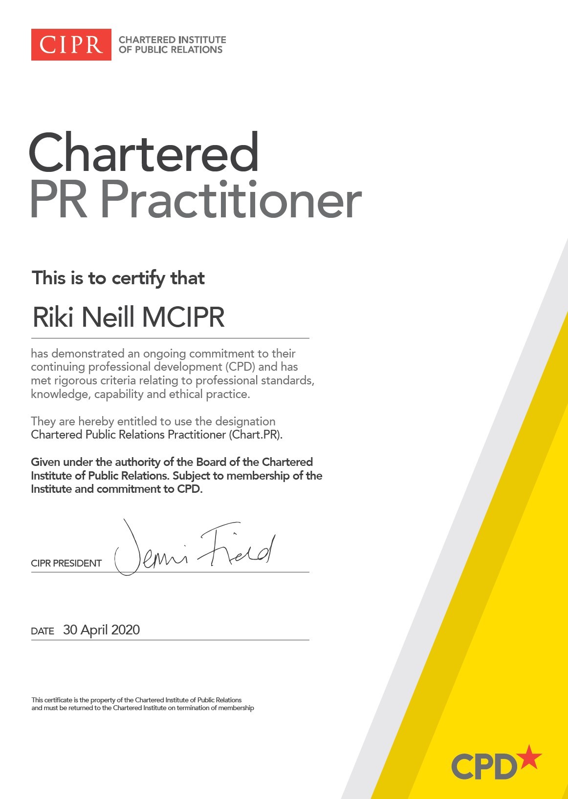 CIPR Chartered